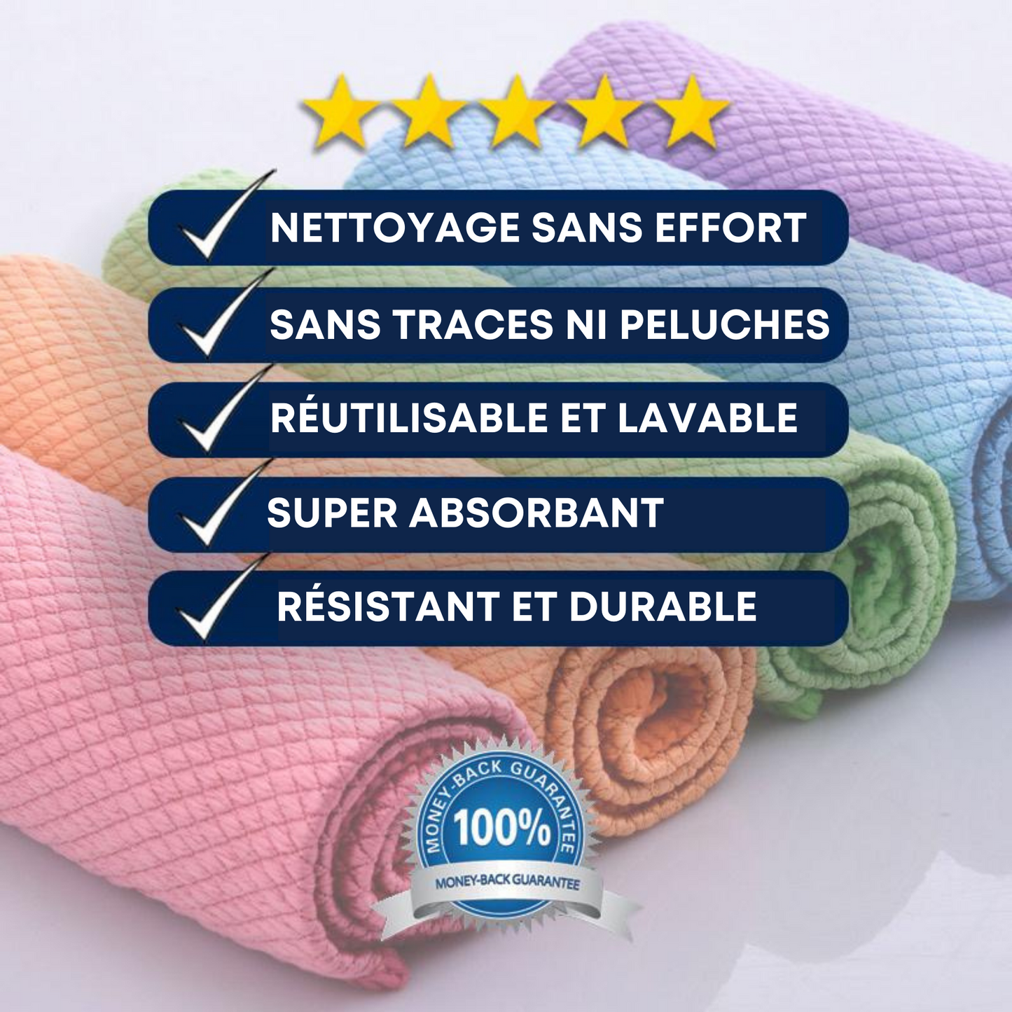 CHIFFONS DE NETTOYAGE SANS TRACES (RÉUTILISABLES)