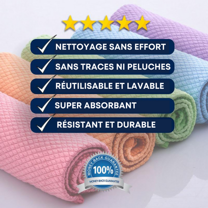 CHIFFONS DE NETTOYAGE SANS TRACES (RÉUTILISABLES)